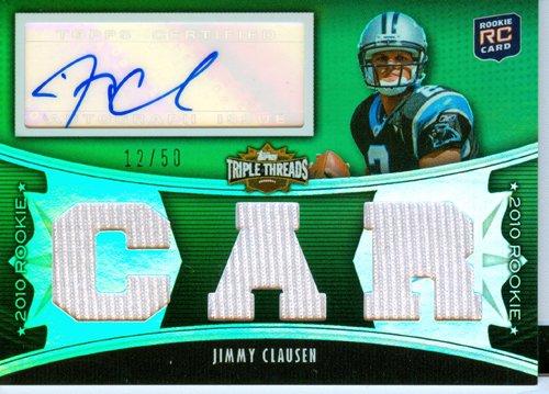 2010 Topps Triple Threads Authentic Jimmy Clausen Autograph Rookie Triple Game Worn Jersey Card