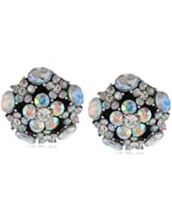 Faceted Clear Glass Pave Silver Tone Clip-On Earrings