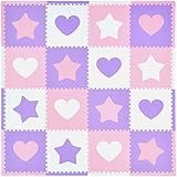 Tadpoles 16 Sq Ft Hearts and Stars Playmat Set, Pink/Purple/White