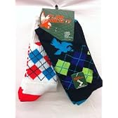 Flow Society Authentic Lacrosse Gear Socks Argyle Crew Black with Turquoise/Purple/Lime and White with Orange/Turquoise. (This is a pack of 2 pairs of socks.) Size Large Fits Shoe 9-12.5