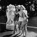 Jean Colleran, Peggy Lloyd and Betty Jane Hess Imitate Statue at Publisher William Ra...