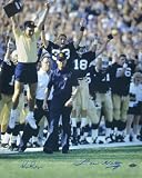 Lou Holtz and Ken Regan Notre Dame Fighting Irish Autographed Photo: Celebration on Sidelines 16x20 with 1990 Inscription