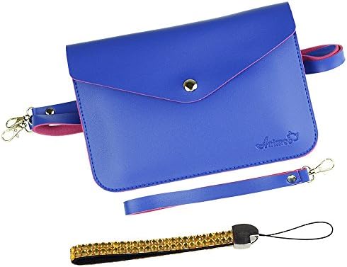 AMY Universal PU Leather cellphones Pouch Women Shoulder Bag for Samsung Galaxy Note 3 ,Note 2, S5 ,Mega 6.3,Nokia Lumia 1520 / 1020 / 920 ,iphone 6 ,Amazon Fire Phone,LG G3 ,LG G2,HTC ONE,Sony Xperia Z2 + Crystal Hand Strap (blue Horizontal)