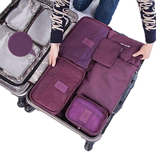 SZTALE Travel Organizers Essential Clothes Suitcase Luggage Storage Bags Waterproof Nylon Drawstring Dry Set of 6 BIG SPACE Purple
