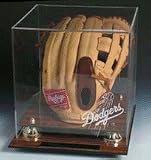 Baseball Glove Display Case with Wood Finish Base and Engraved Team Logo