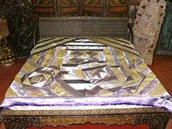 5pc OLD Lavender Silk Indian Bedding Bedspread Coverlet Sofa Throw Final Sale