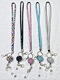 PEPPERLONELY Brand, Rhinestone Crystal Lanyard ID Badge Reel Keychain Holder, Sold Per Pack of 5