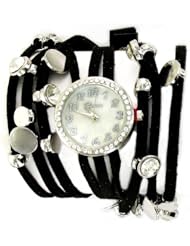 Geneva Platinum Womens Rhinestone Multi-strand Wrap-around Watch-Black