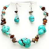 Beautiful X-Chunky Genuine Turquoise and Tigers-Eye Stone Necklace and Earrings Set Silver... by Necklaces Ks Charming Designs