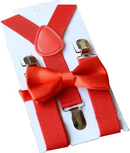 FUNTEKS Kids Boys Girls Suspenders With Bow Tie Children Suspenders (red)