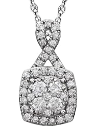 14K White Gold Diamond Halo-Style Necklace -- LIFETIME WARRANTY