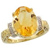 10k Gold Oval Stone Ring, w/ 0.07 Carat Brilliant Cut Diamonds & 5.68 Carats (14x10mm) Oval Cut Citrine Stone, 9/16 in. (14mm) wide