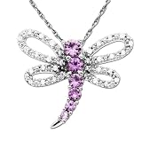 10k White-Gold Dragonfly Pink Sapphire and Diamond Pendant (0.09 cttw, I-J Color, I3 Clarity), 18