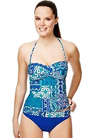 Paisley & Tile Print Bandeau Tankini Top