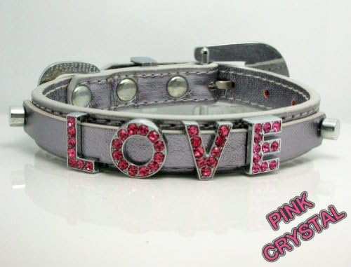 Small Silver Metallic Leather with Swarovski Grade Crystal Collar for Cat/dog with Diamante Buckle ***Customize Your Own Pet Name***