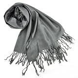 IMAGE OF Soft Pashmina Scarf Shawl Wrap With Tassel Ends - Dark Grey, Christmas Gift