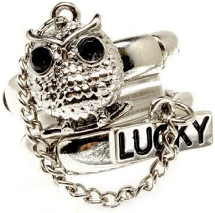 Owl Slave Stretch Ring R9 Black Crystal