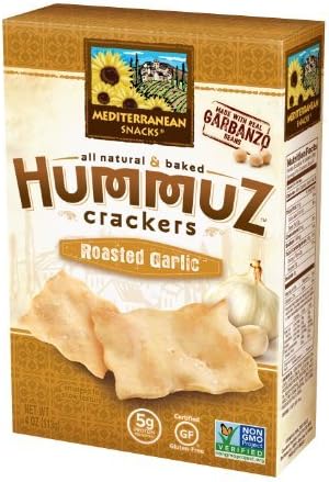 Mediterranean Snack Food Roasted Garlic Hummuz crackers(6/4oz) by Mediterranean Organics Snack Food