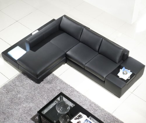 Modern Black Compact Leather Sectional Sofa