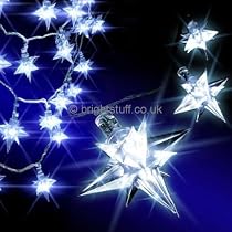 40 White LED Star Lights, transparent wire, indoor Christmas lights