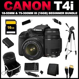 Canon EOS Rebel T4i 18.0 MP CMOS Digital SLR with 18-55mm EF-S IS II Lens + Canon EF 75-300mm f/4-5.6 III Telephoto Zoom Lens for Canon SLR Cameras Non-USM (16GB Beginner Bundle) - 6558B003, 6473A003