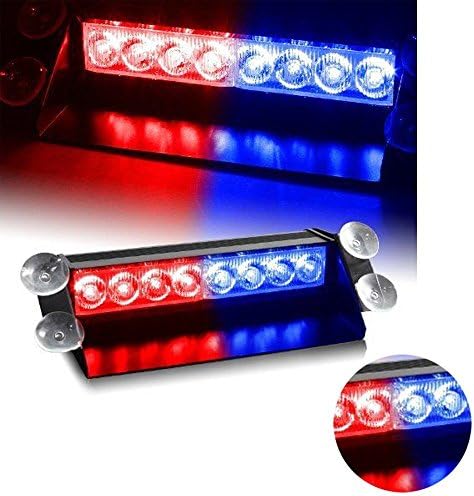 Exlight 8 LED Visor Dashboard Emergency Strobe Lights Blue/Red