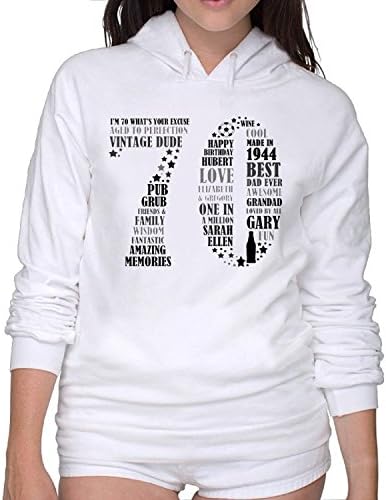 Pipilulu Women's Funny Quotes 70th Typographic Art Hoodies Sweatshirt S White
