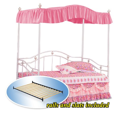 Hot Pink Princess Canopy Set White Twin Day Bed Day Bed Set with Bed Slats Bunkie Boards & Rails