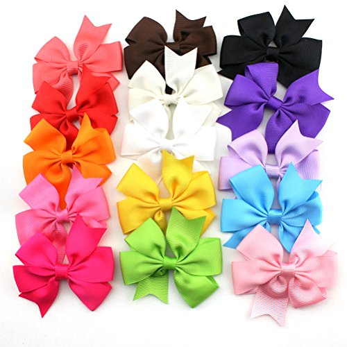Foxnovo 15 Color 3 Boutique Hair Bows Girls Kids Alligator Clip Grosgrain Ribbon Headbands Hair Clips No Clip Baby Ribbon Hair Bows Baby Shower Gift!