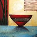Red Bowl I Original Hand-Painted Oil on Canvas Wall Art - 32x32"