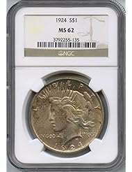 Coins: 1924 Peace Dollar MS-62 NGC
