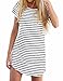 Women Short Sleeve Shift Monochrome Stripe Dress Shirt Mini Dress Top