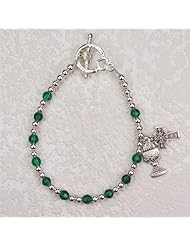 Solid .925 Sterling Silver " Long-3/4" Green First 1st Communion Bracelet Irish Celtic Claddagh Medal Pendant Necklace