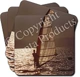 WIND SURFING PRINT GIFT Set of 4 Leather Coasters
