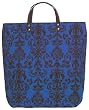 Cotton Canvas Arabesque Blue and Black Tote Bag with Leather Handles 17"Lx17"H
