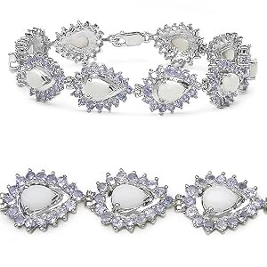8.30 Carat Genuine Opal and Tanzanite Silver Bracelet by