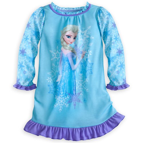 Disney Store Frozen Princess Elsa Nightgown Nightshirt Long Sleeves 