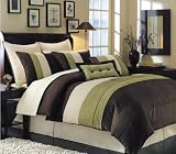 8 PC LUXURY OVERSIZED COMFORTER SET CHOCHOLATE BROWN / SAGE BED IN BAG - SUPER QUEEN SIZE BEDDING