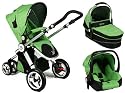 3in1 ALU Kombi-Kinderwagen mit Babyschale & Tragewanne , Luftreifen, Regenschutz, Aluminium, Griff schwenkbar GR