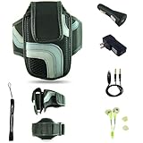 Black Adjustable Deluxe Sportband / Workout Armband with Adaptable Neck Str ....