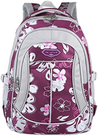 Romantic Walker Kids' Cute Floral Pattern School Backpack Two Sizes for Primary School 1-6 Grade (Large, Purple)