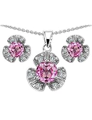 Original Star K (tm) Created Pink Sapphire Flower Pendant Box Set With Matching Earrings in 925 Sterling Silver