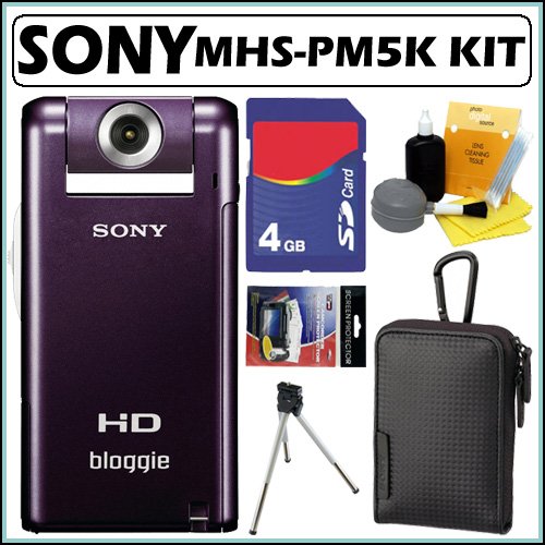 Sony MHSPM5 MHS-PM5 MHSPM5V MHS-PM5V bloggie Mobile 5MP HD Snap Video Camera (Violet) with 4x Digital Zoom + 4GB Accessory Kit
