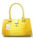 L.A.P.A. Italian Designer Croc Embossed Handbag Satchel in Yellow Leather