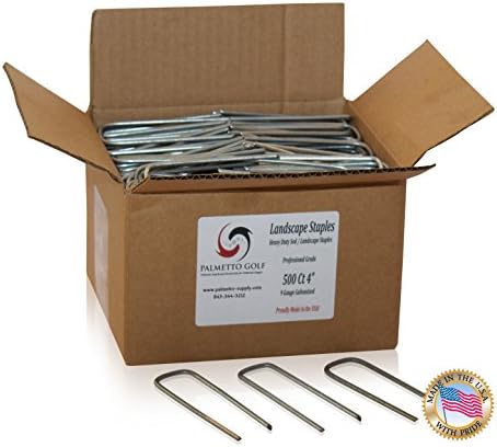 Palmetto Golf 500 Ct 4 inch 9 Gauge Anti-Rust Extreme Heavy Duty Galvanized Professional Metal Sod / Landscape / Garden / Lawn / Edging / Staple and Fabric Pins / Stakes / Pegs - MADE IN THE USA