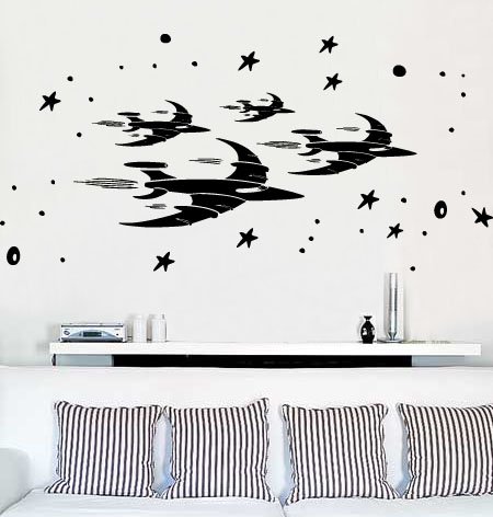 Vinyl Wall Art Decal Sticker Kids Room Spaceship Design