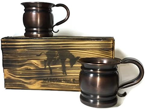 Hand turned 100% Antiqued Pure Copper Moscow Mule Mugs in Vintage Wooden Crate Father's Day Gift