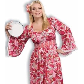 Adult 70s Long Hippie Dress Halloween Costume Womens US Plus (Up to dress 22)