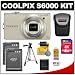 Nikon Coolpix S6000 Digital Camera 14 MP Digital Camera with 7x Optical Zoom (Champagne Silver) with 8GB Card + (2) Batteries + Case + Tripod + Accessory Kit