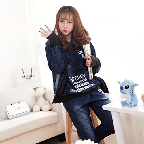 DoubleMay Womens Plus Velvet Union Jack Denim Three-piece Hoodie Sweatershirt